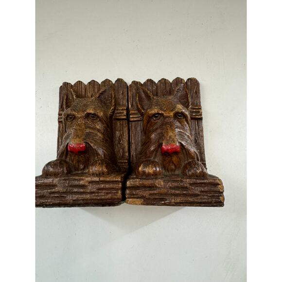 VINTAGE Syroco Wood Scottie Dog Bookends 4.5" Tall - Picture 8 of 8
